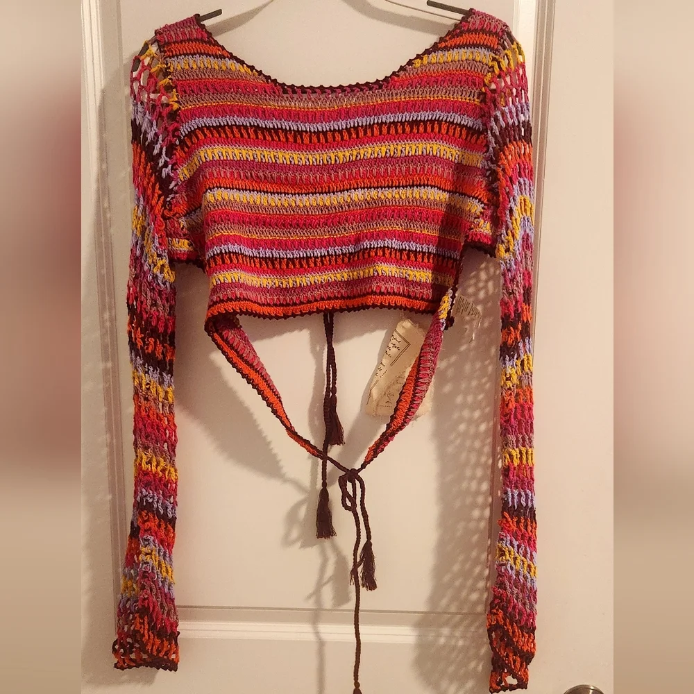 New Free People Multicolor‎ Crochet A-Line Skirt And Top Very Beautiful Set.